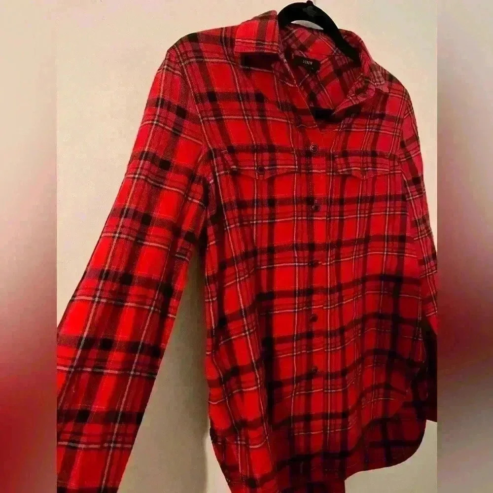 J.Crew Red & Black Flannel Size 2 - Picture 3 of 6